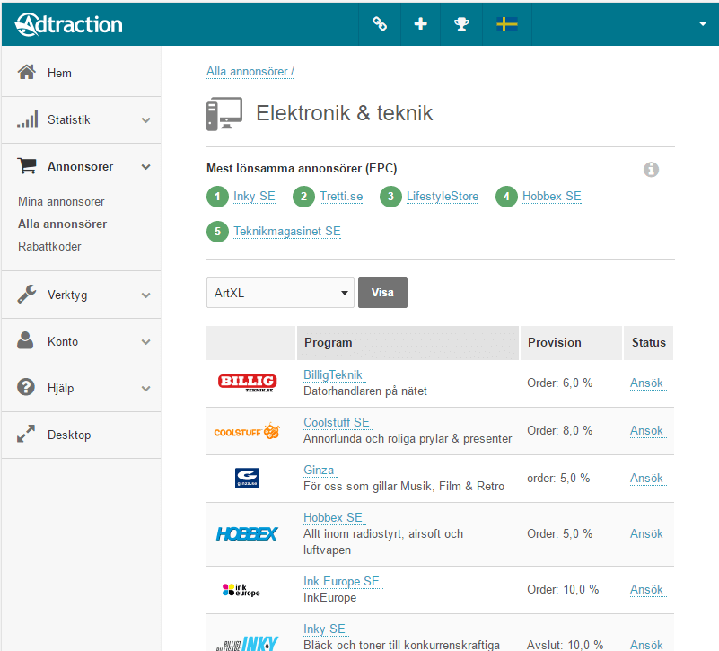 Adtractions programöversikt